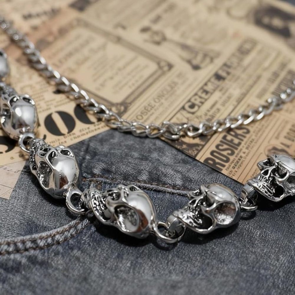 Skeleton Pants Chain Skull Gothic Punk Y2K Wallet Jean Chain Unisex Silver - Picture 5 of 7